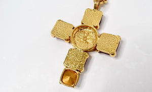 1993 Chanel Red Gripoix Gold Tone Cross Pendant Chain Link Necklace