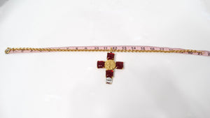 1993 Chanel Red Gripoix Gold Tone Cross Pendant Chain Link Necklace