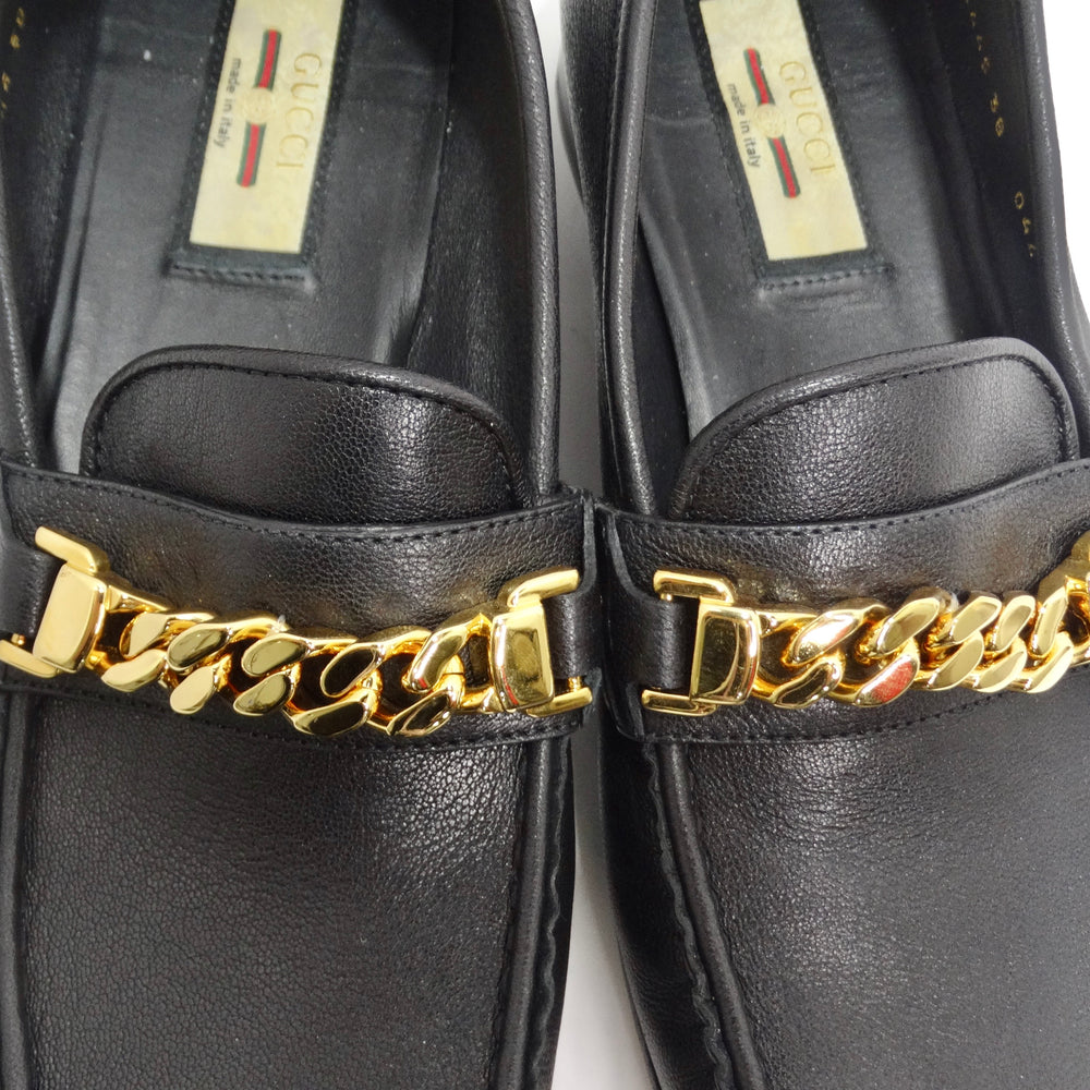 Gucci Sylvie Gold Tone Chain Loafers Black Leather