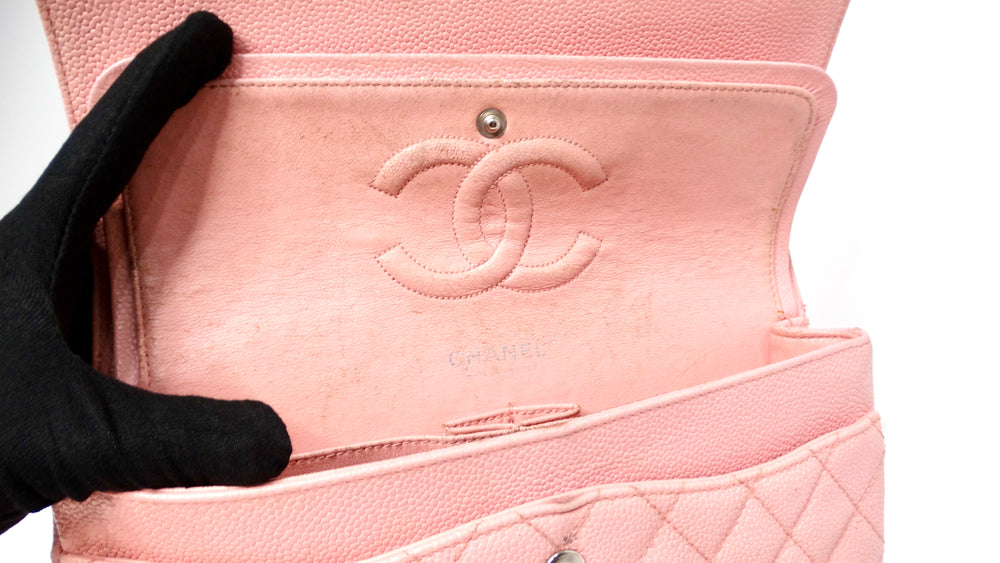 Chanel 2004 Small Pink Caviar Leather Classic Double-Flap Handbag