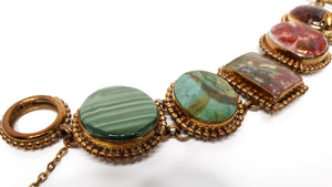 1998 Stephen Dweck Natural Gemstone Brass & Sterling Silver Toggle Bracelet