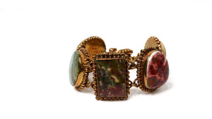1998 Stephen Dweck Natural Gemstone Brass & Sterling Silver Toggle Bracelet