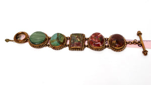 1998 Stephen Dweck Natural Gemstone Brass & Sterling Silver Toggle Bracelet