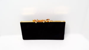 Jimmy Choo Black Suede Celeste Crystal Logo Clutch