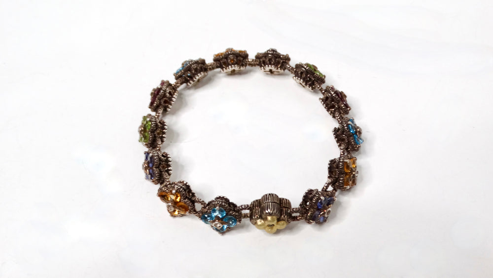 Barbara Bixby Sterling Silver & 18k Gold Gemstone Flower Bracelet