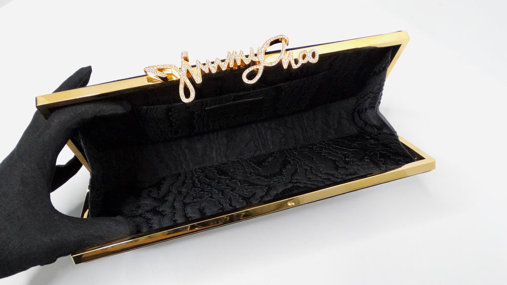 Jimmy Choo Black Suede Celeste Crystal Logo Clutch