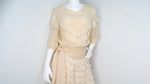 Chloe by Karl Lagerfeld Circa 1970s Cream Blush Tiered Lace & Pleated Dress