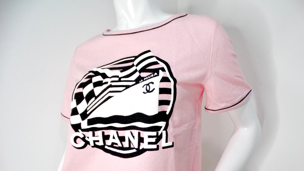 Chanel 2019 La Pausa Cruise Print Pink Terrycloth T-Shirt