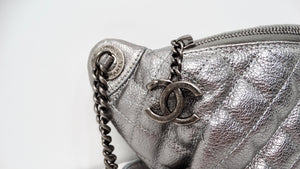 Chanel 2015 Silver Metallic Quilted Calfskin Banane Fanny Pack Waist Bag