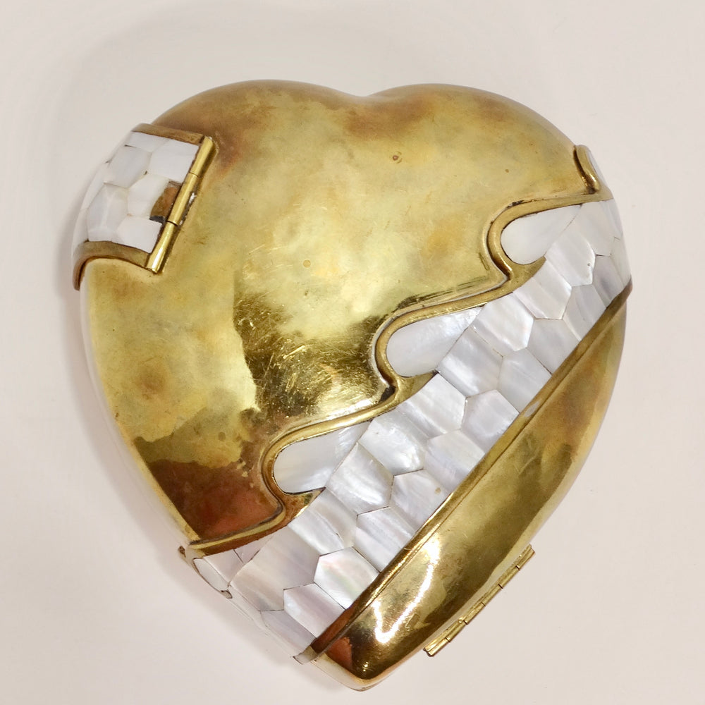 Vintage Brass and Mother of Pearl Heart Minaudière