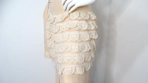 Chloe by Karl Lagerfeld Circa 1970s Cream Blush Tiered Lace & Pleated Dress