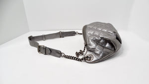 Chanel 2015 Silver Metallic Quilted Calfskin Banane Fanny Pack Waist Bag