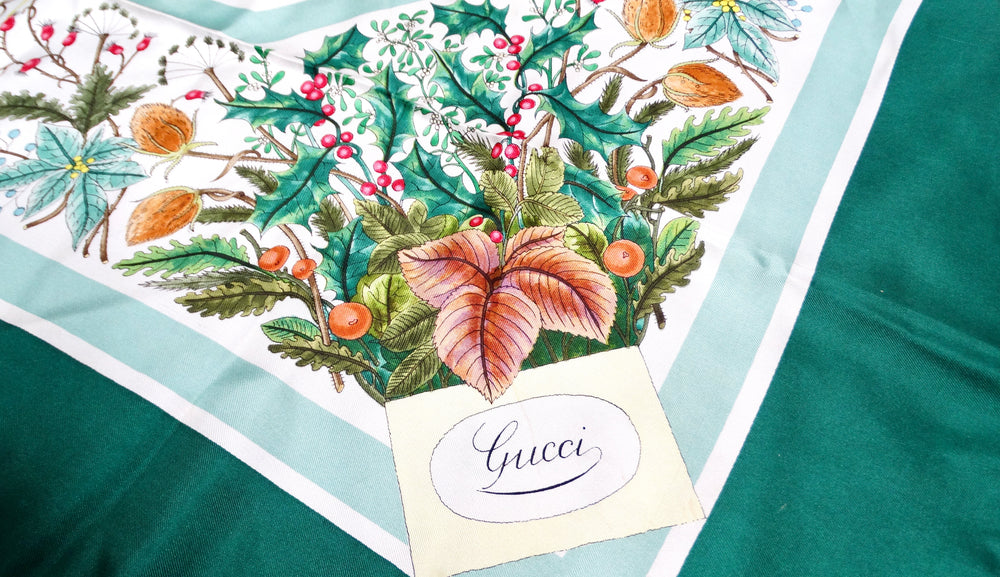 Gucci Floral Bouquet Silk Green & White Scarf