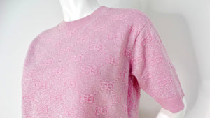 Gucci 2020 Pink Shiny Wool Monogram T-Shirt