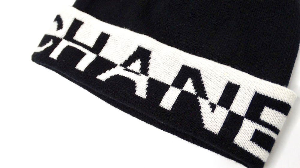 Chanel Cashmere Black & White Logo Beanie