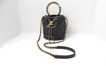 Chanel Gray Metallic Quilted Lambskin Pearl Crown Drawstring Bucket Bag