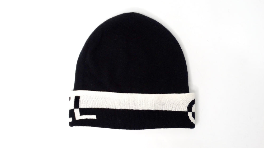 Chanel Cashmere Black & White Logo Beanie