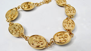1970s Kenneth Jay Lane Multicolor Carved Scarab Gold Tone Necklace