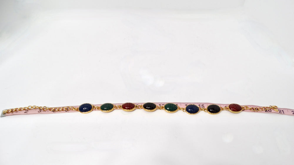 1970s Kenneth Jay Lane Multicolor Carved Scarab Gold Tone Necklace