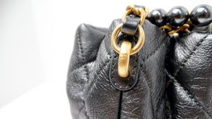 Chanel Gray Metallic Quilted Lambskin Pearl Crown Drawstring Bucket Bag