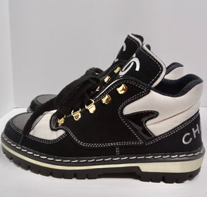 Chanel 1980s CC Lace-Up Black & White Sneakers