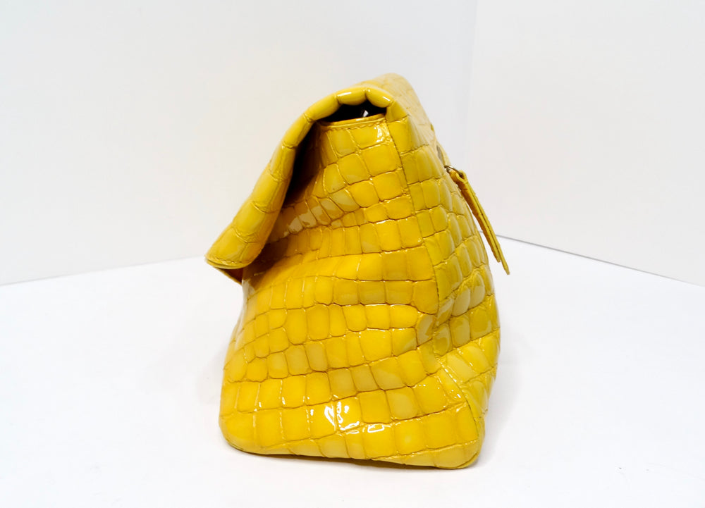 Dries Van Noten Yellow Glossed Faux Croc Large Clutch Bag