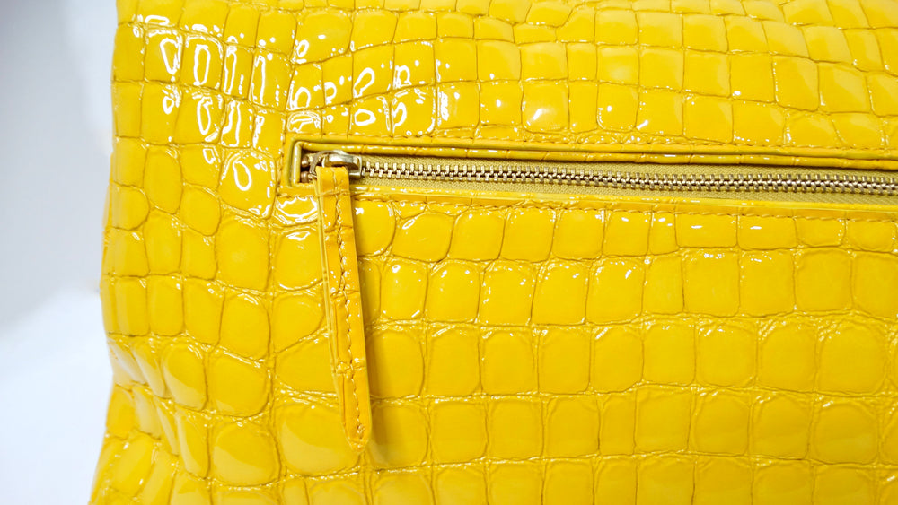 Dries Van Noten Yellow Glossed Faux Croc Large Clutch Bag