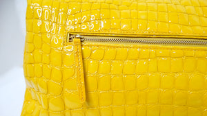 Dries Van Noten Yellow Glossed Faux Croc Large Clutch Bag