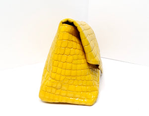 Dries Van Noten Yellow Glossed Faux Croc Large Clutch Bag