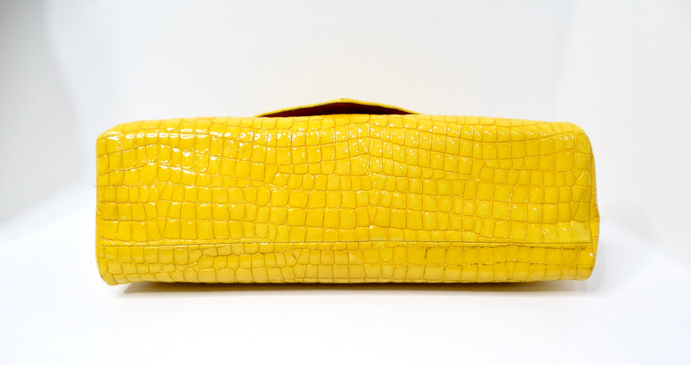 Dries Van Noten Yellow Glossed Faux Croc Large Clutch Bag