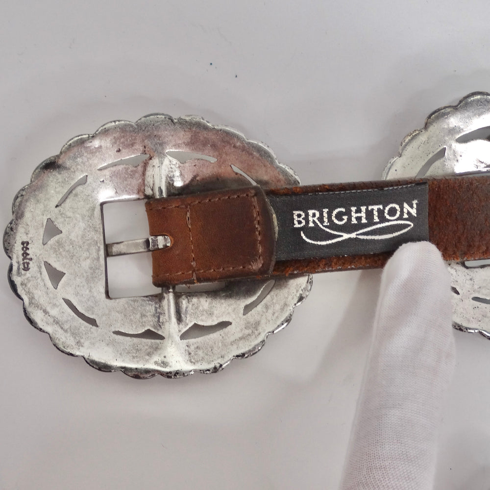 Buy the Red & Brown Leather Brighton Belt w/ Silver Tones