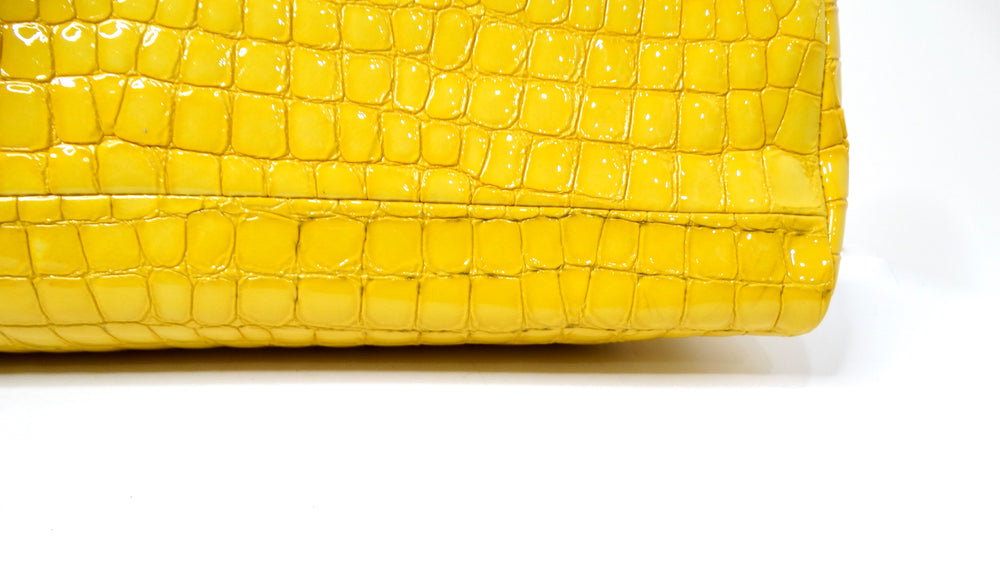 Dries Van Noten Yellow Glossed Faux Croc Large Clutch Bag