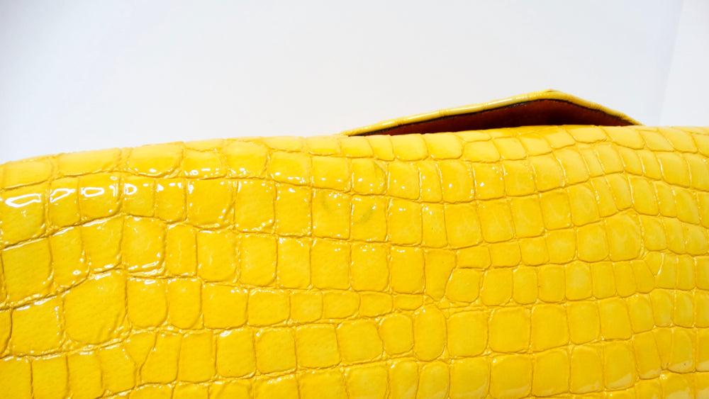 Dries Van Noten Yellow Glossed Faux Croc Large Clutch Bag