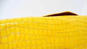 Dries Van Noten Yellow Glossed Faux Croc Large Clutch Bag