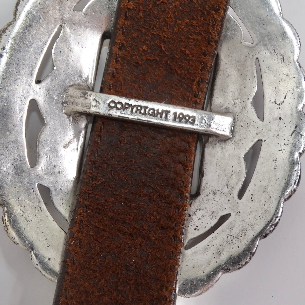 1990s Brown Leather Silver Tone Belt