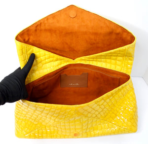 Dries Van Noten Yellow Glossed Faux Croc Large Clutch Bag