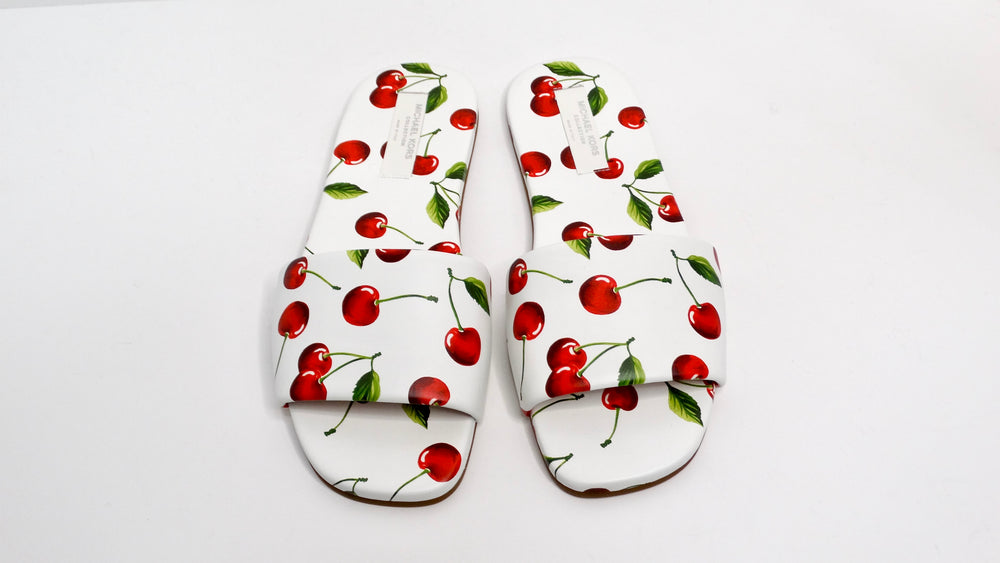 Michael Kors Collection Cherry Print Leather Delphine Slides