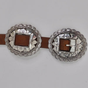 1990s Brown Leather Silver Tone Belt