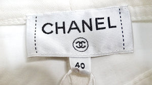 Chanel White High-Waisted Cotton Stretch Denim Shorts With Lace Up Braid Detail