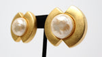 Karl Lagerfeld Vintage Gold-Tone Geometric Costume Pearl Clip-On Earrings