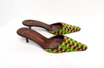 Giuseppe Zanotti Y2K Green & Yellow Beaded Checkered Kitten-Heel Mules