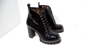 Louis Vuitton LV Monogram Patent Leather Lace-Up Ankle Combat Boots