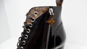 Louis Vuitton LV Monogram Patent Leather Lace-Up Ankle Combat Boots