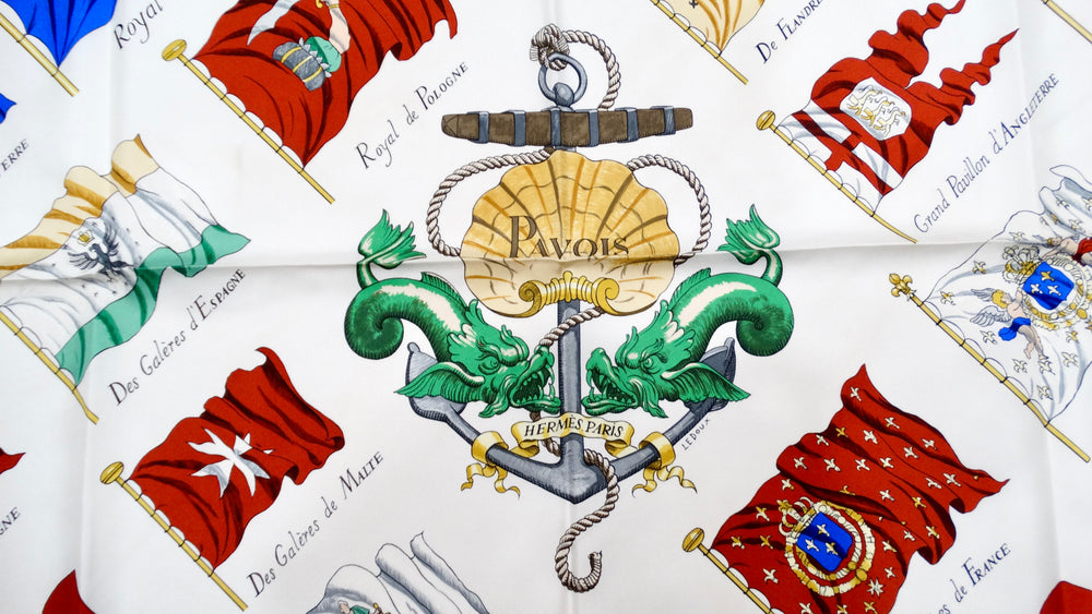 Vintage Hermes "Pavois" Flag Print Silk Scarf