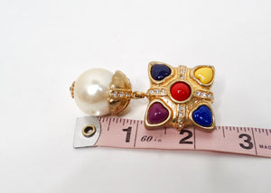 Esacada 1990s Multicolor Hearts & Pearl Drop Gold-Tone Clip-On Earrings