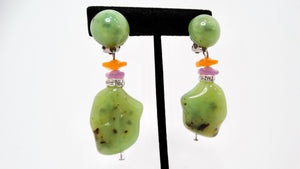 Beaded Colorful Costume Jade Dangle Clip-On Earrings