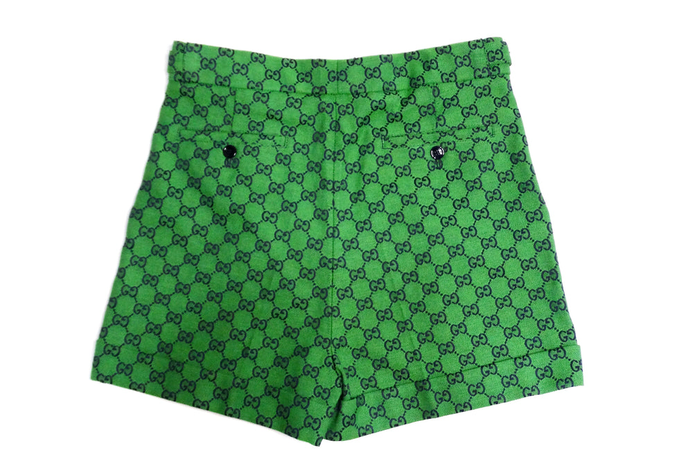 Gucci Green Monogram High-Waisted Pleated Shorts