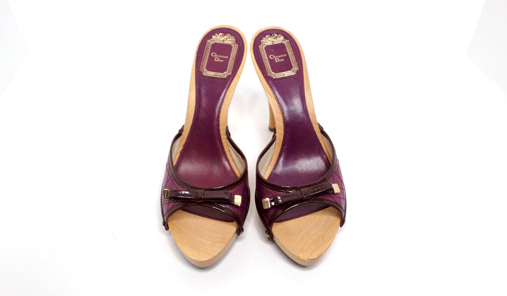 Christian Dior Y2K Purple Leather & Wooden Heeled Sandals