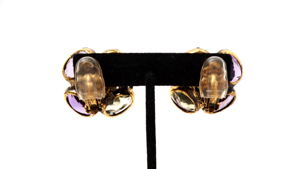 Vintage Amethyst-Inspired Floral Costume Clip-On Earrings