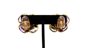 Vintage Amethyst-Inspired Floral Costume Clip-On Earrings